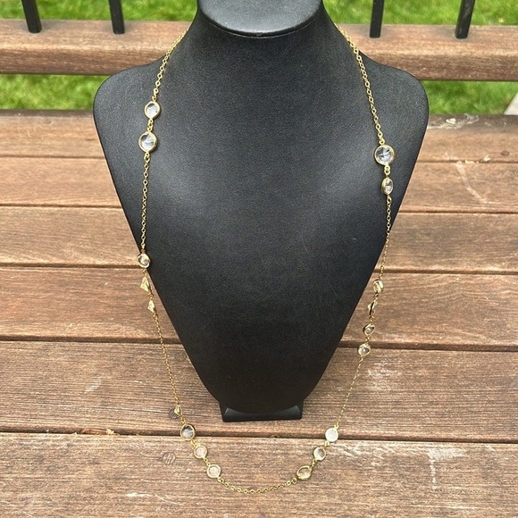 J. Crew Necklace Gold and Crystal Elegant Jeweled 36” - Picture 4 of 7
